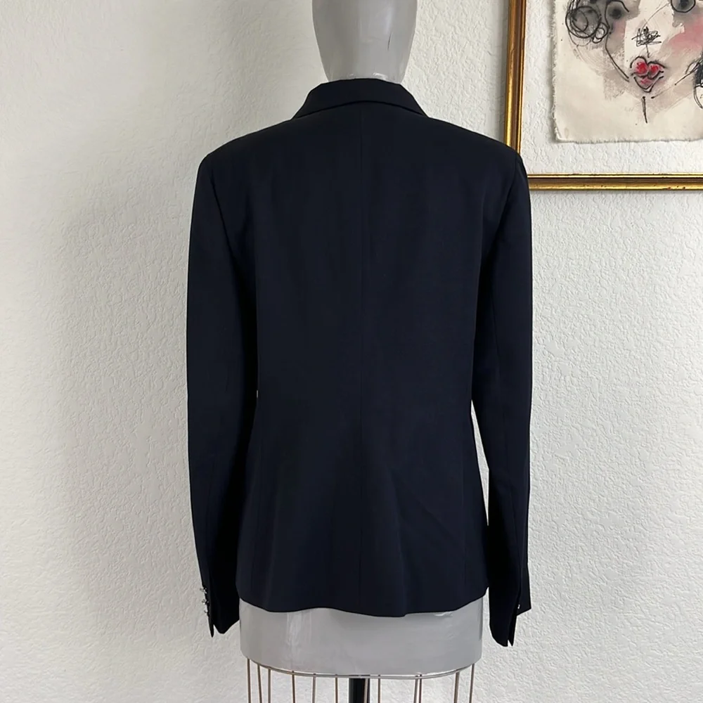 Burberry London Silver Enamel Button Navy Wool Stretch Blue Blazer - Picture 7 of 11